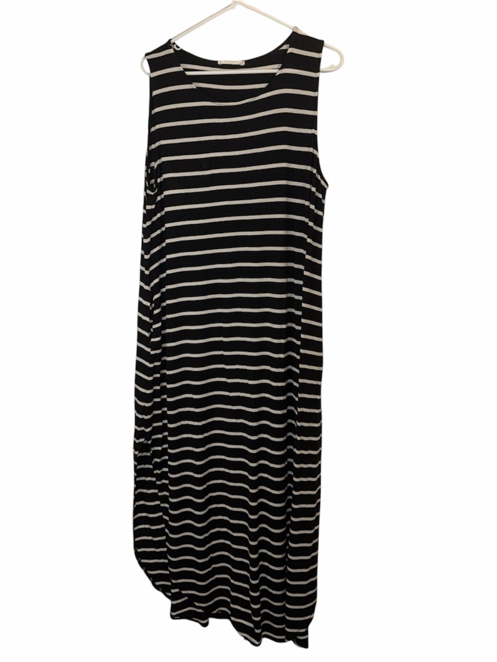 Zenana Black and White Striped Sleeveless Maxi Dress, relaxed, pockets, sz 2X